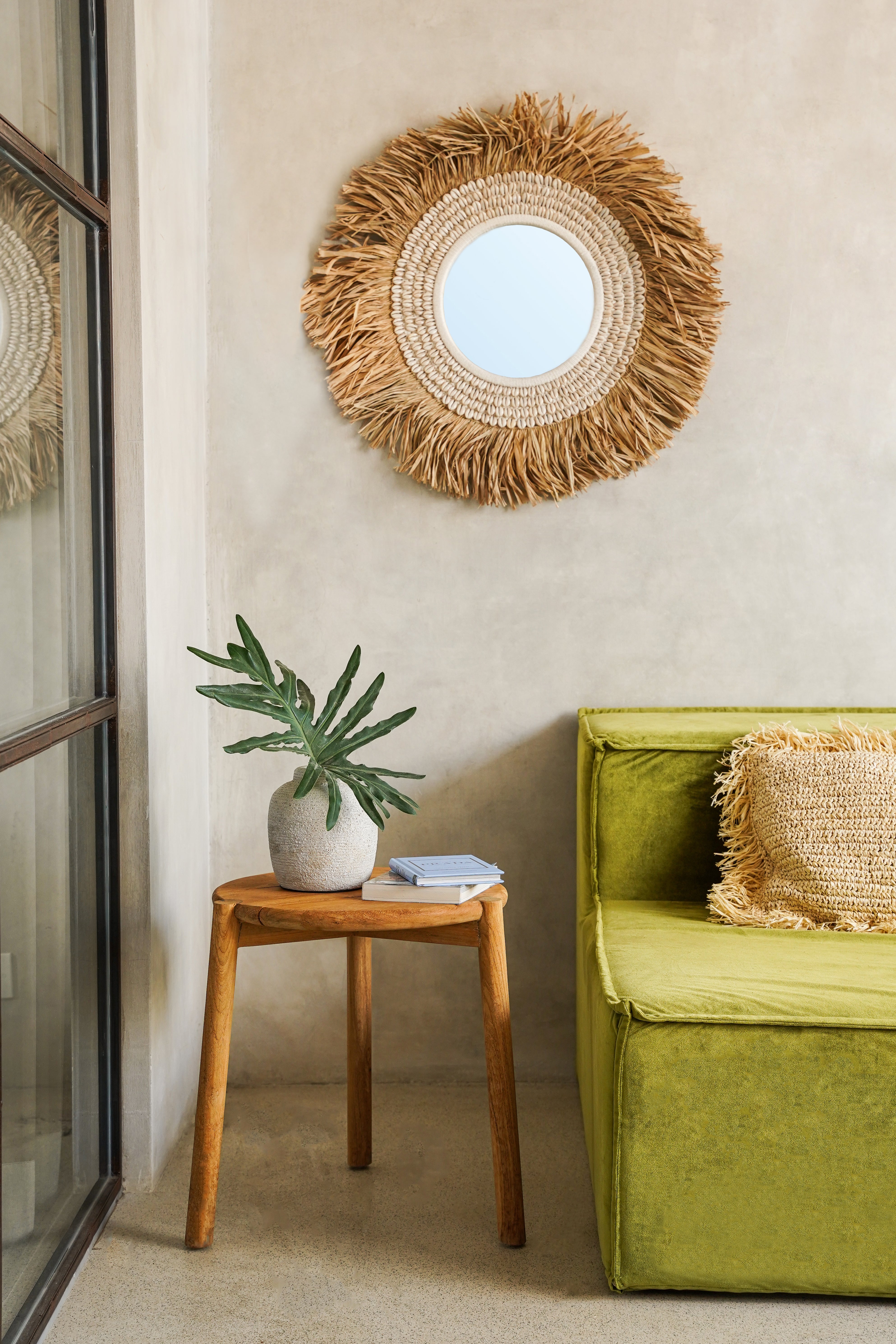 The Raffia Cowrie Mirror - Natural White