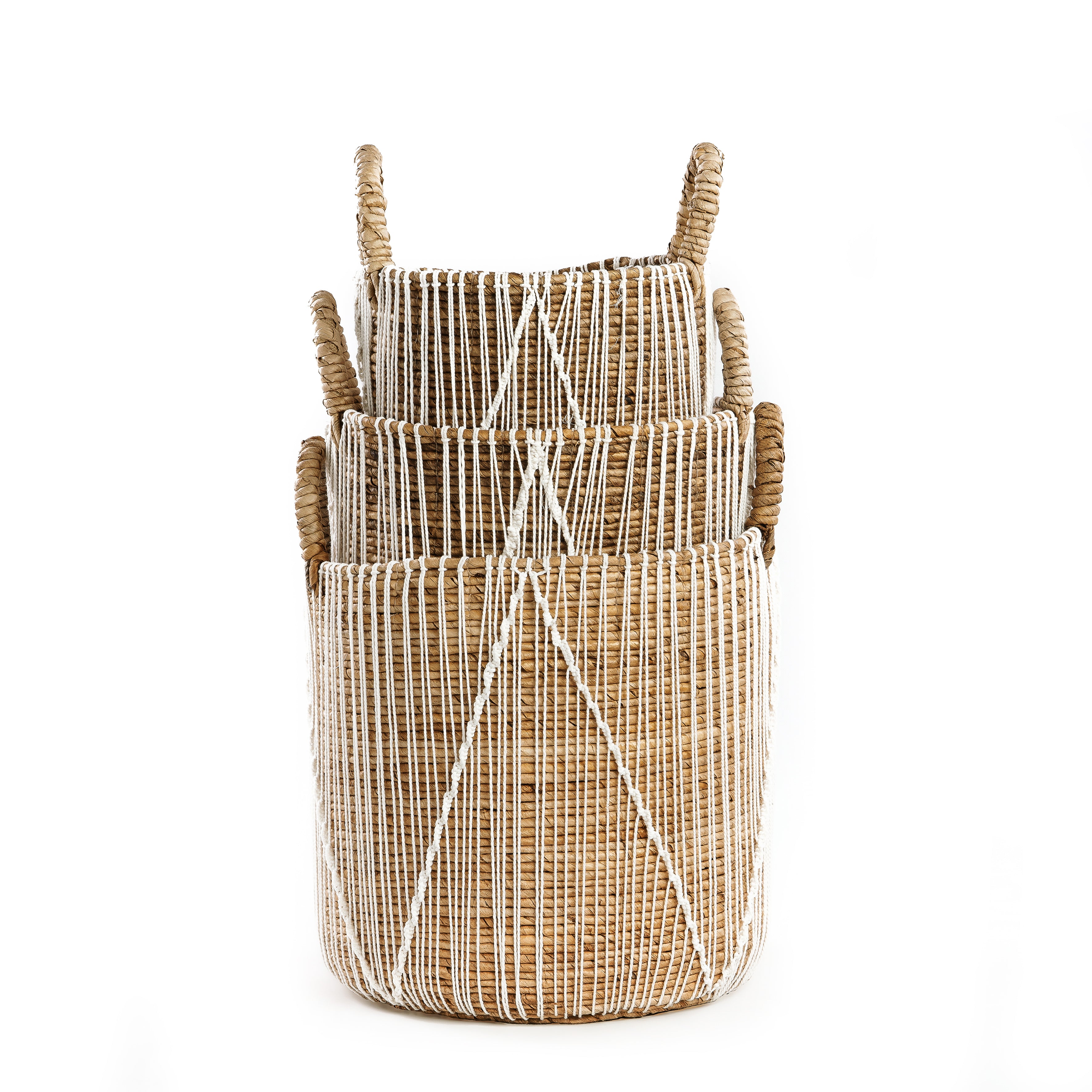 The Straight Stitched Macrame Basket - Natural White - L