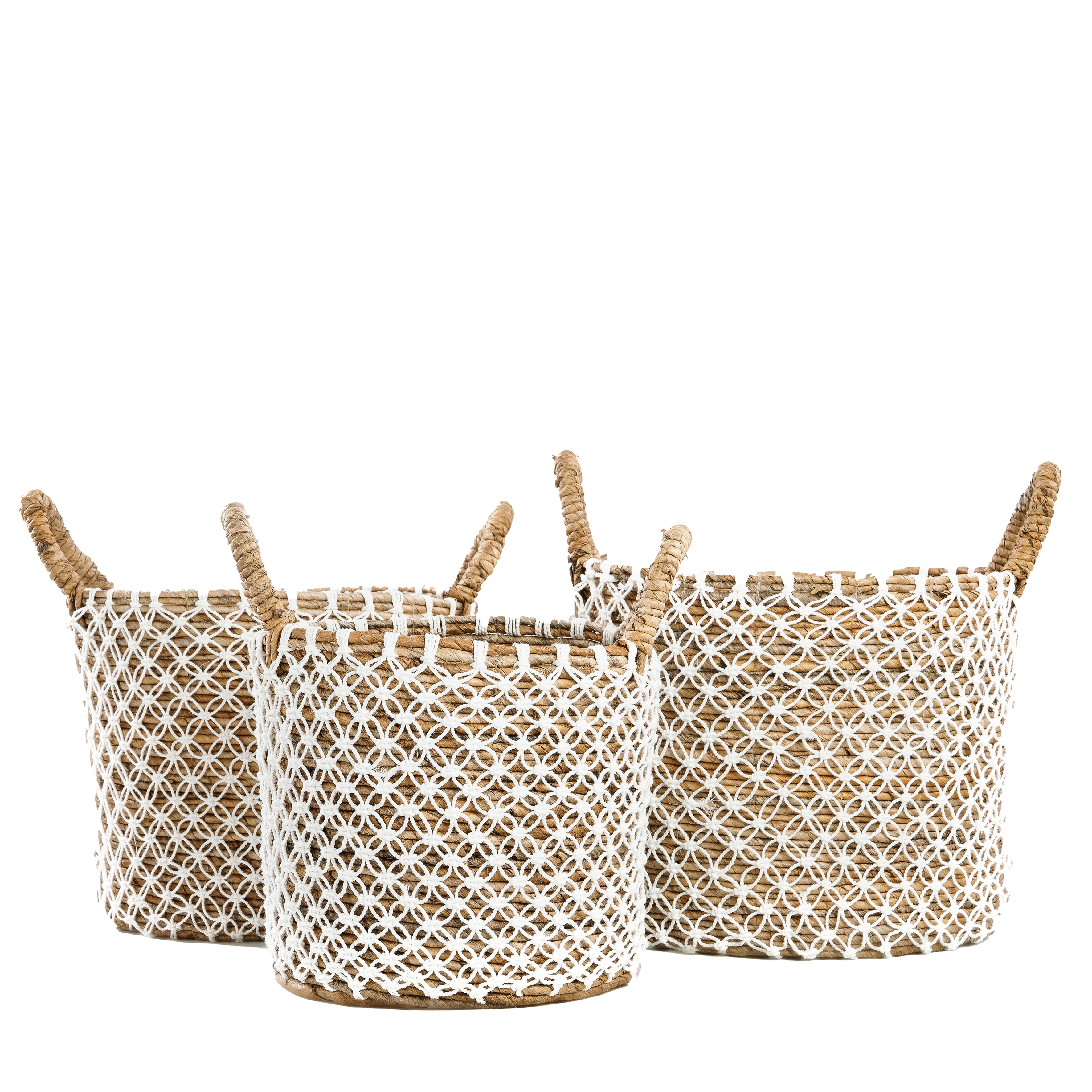 The Crossed Stitched Macrame Basket -Natural White - L