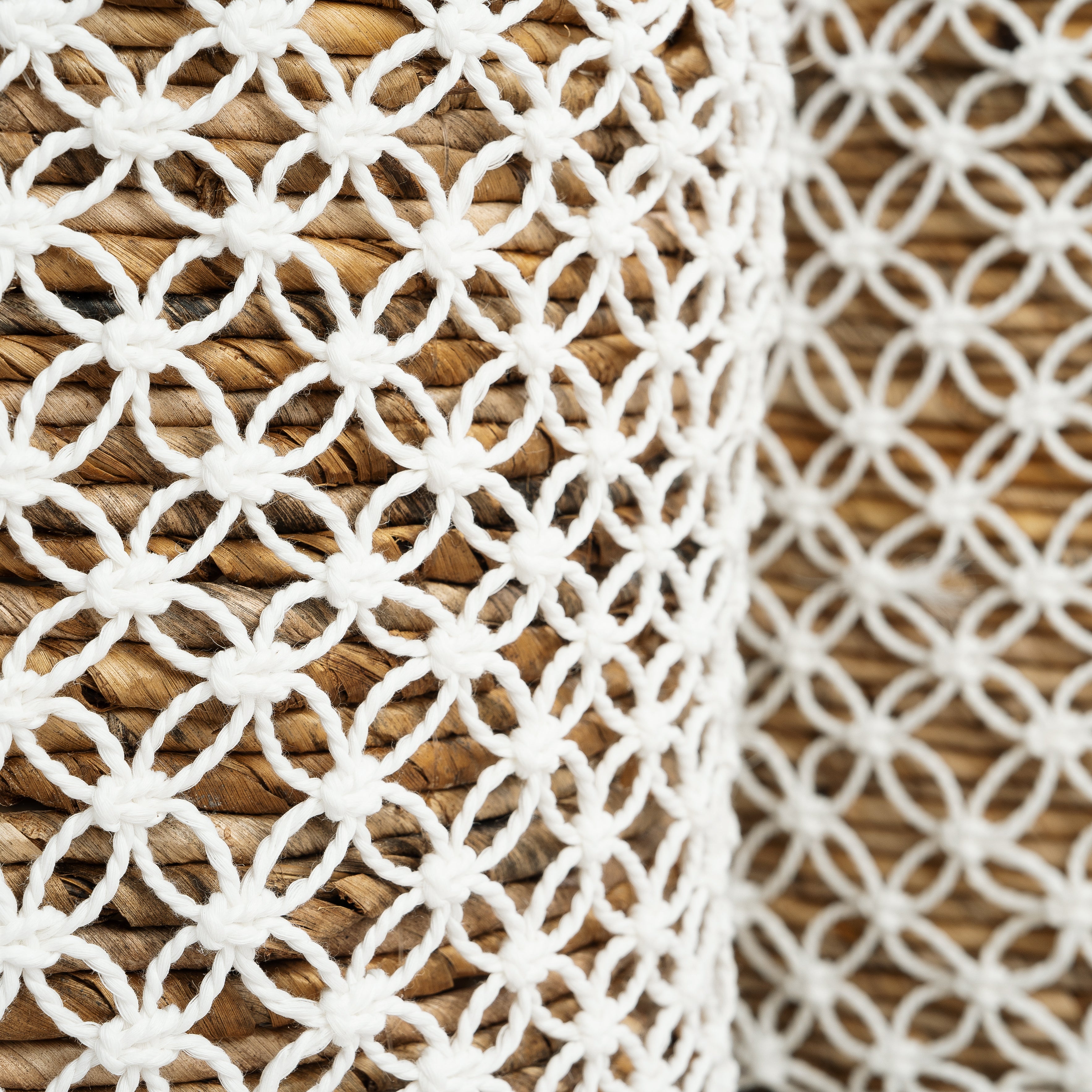 The Crossed Stitched Macrame Basket - Natural White - S