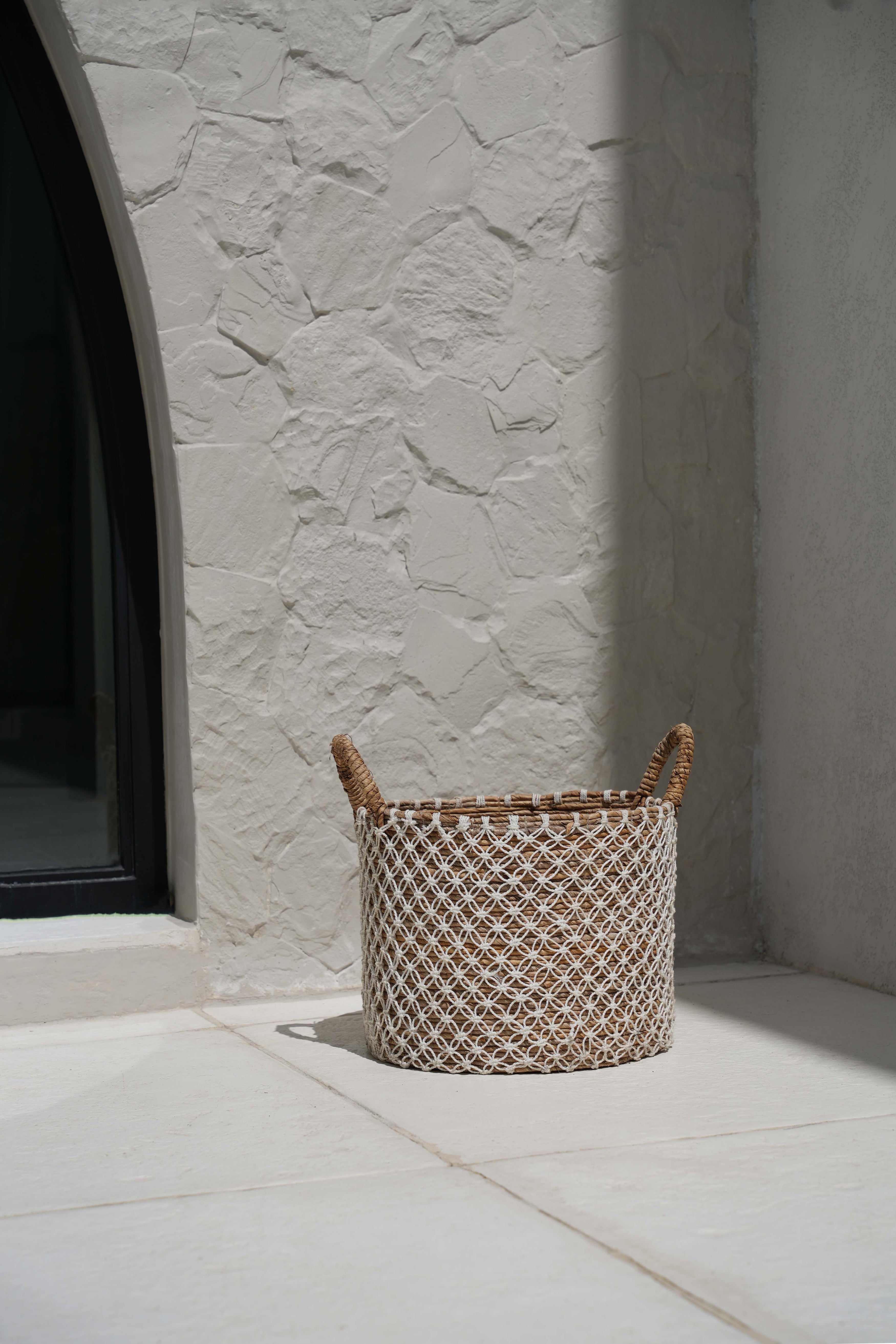 The Crossed Stitched Macrame Basket - Natural White - M