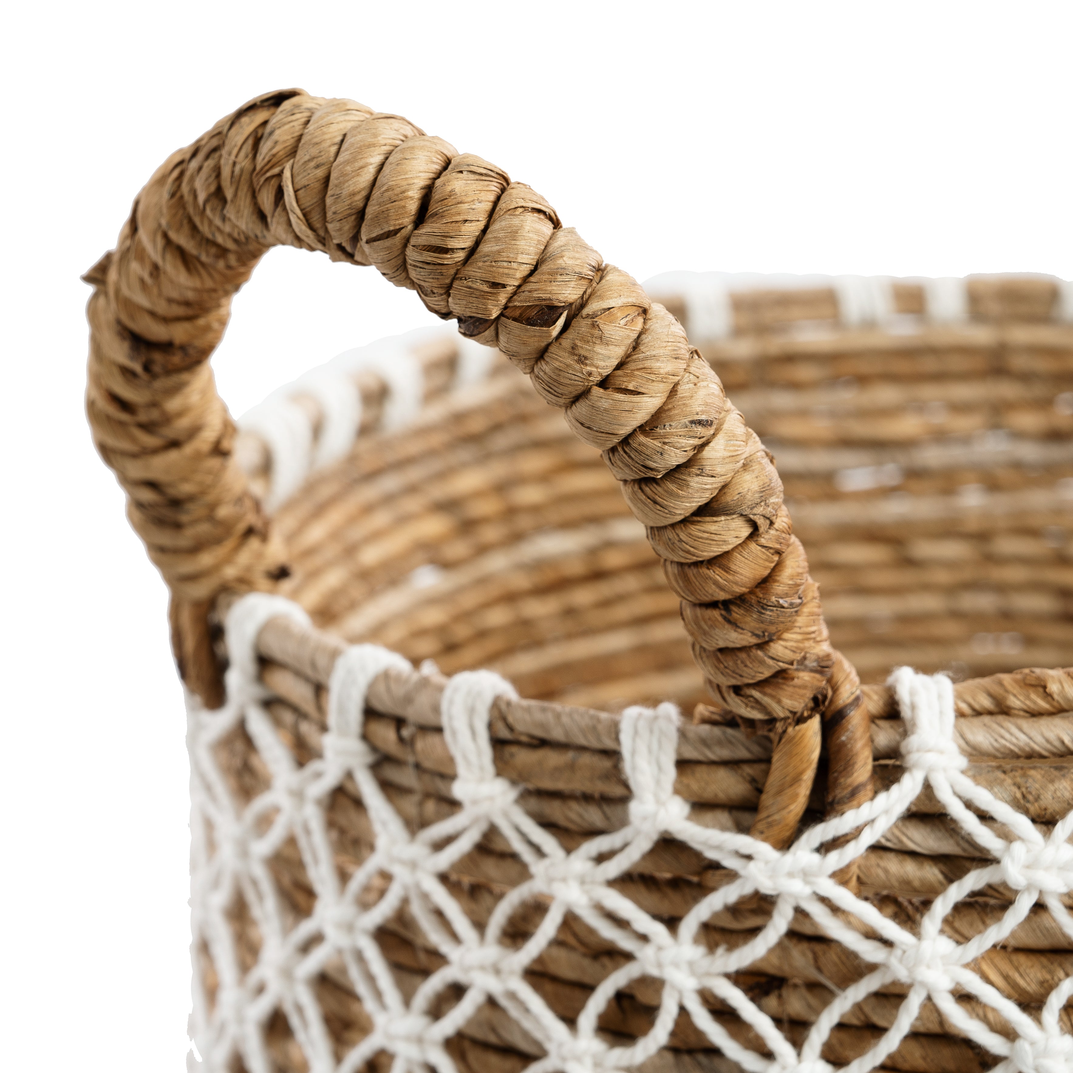 The Crossed Stitched Macrame Basket -Natural White - L